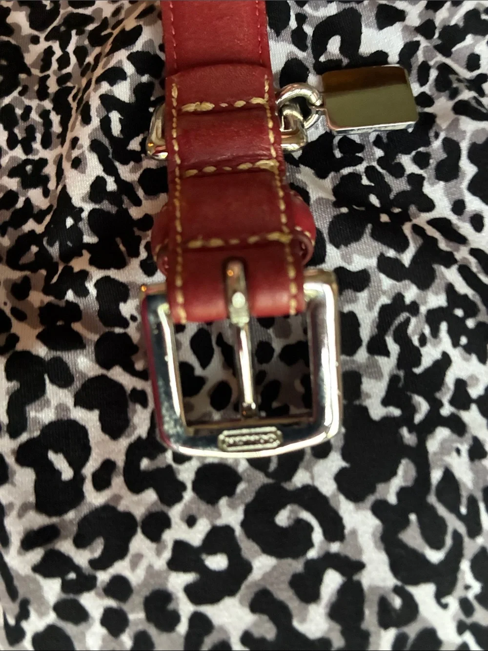 Coach Rare Vintage Sz. MED, Red Leather Grommet Dog Collar, Square Charm w Box